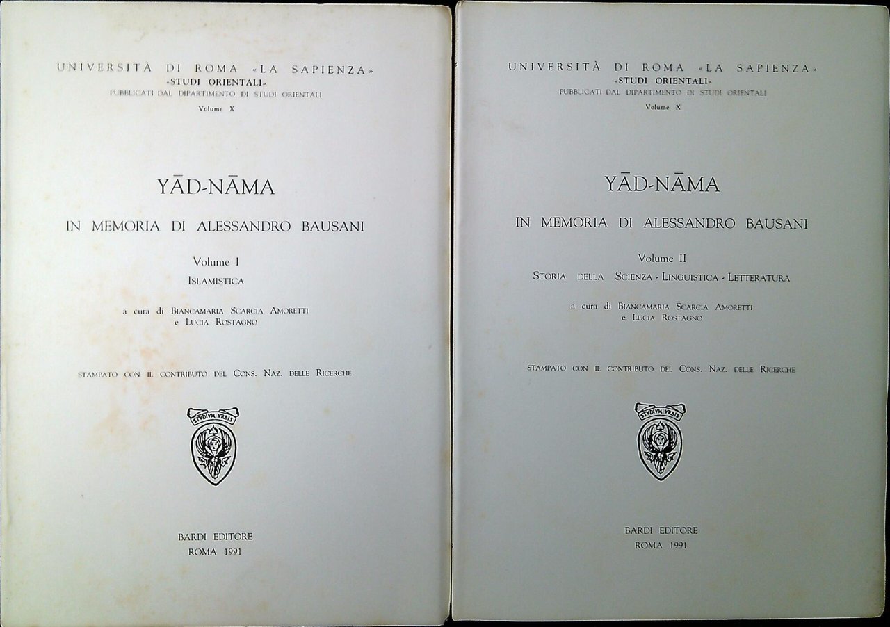 Yād-nāma : in memoria di Alessandro Bausani. Due volumi