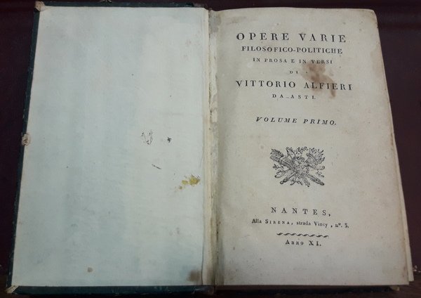 Opere varie filosofico .- politiche in prosa ed in versi di V. A: da Asti. Voll. I II III.