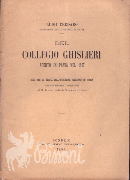 DEL COLLEGIO GHISLIERI APERTO IN PAVIA NEL 1567