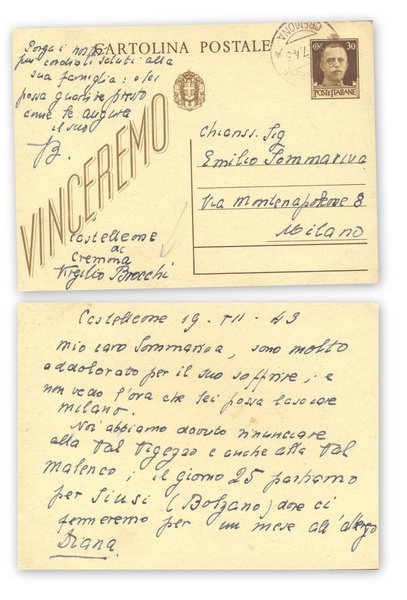 Virgilio Brocchi. (1876, 1961). Scrittore. Cartolina manoscritta e firmata.