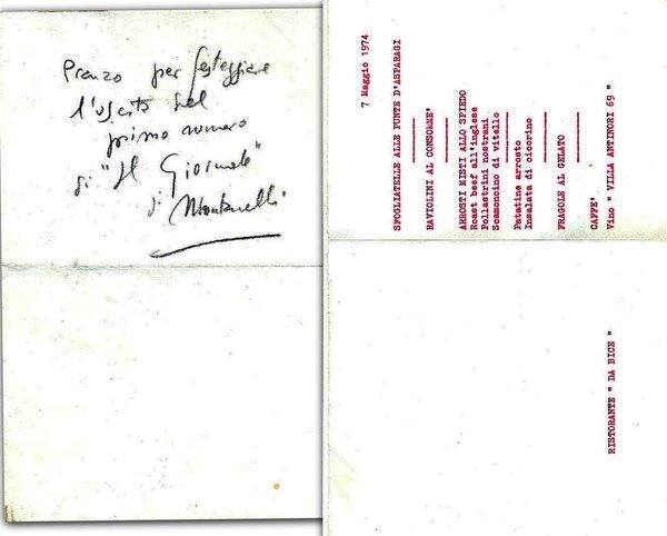 Franco Berutti. Menù con la calligrafia di Franco Berutti per …