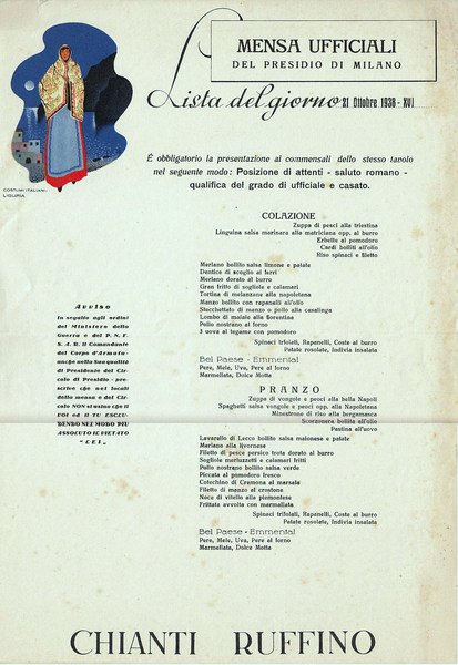 Mensa Ufficiali Presidio di Milano. Lista del giorno 21 Ottobre …