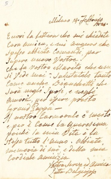Principessa Belgioioso Litta. Lettera manoscritta e firmata.