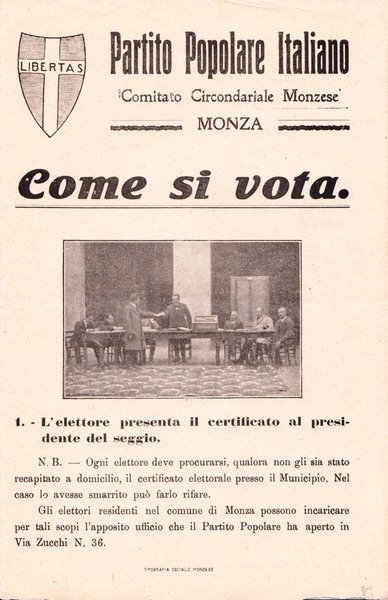 Partito Popolare Italiano. Comitato Circondariale Monzese Monza. Come si vota. …