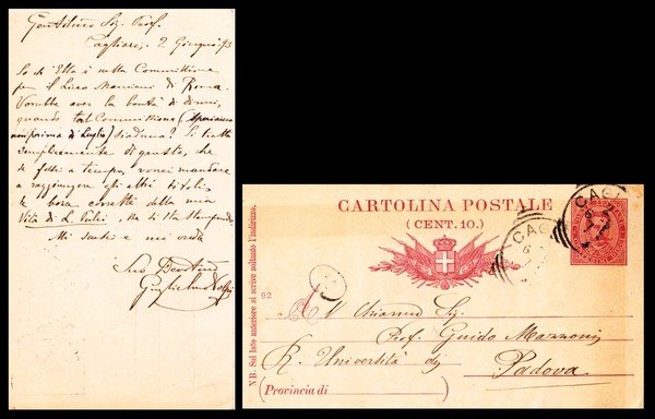 Guglielmo Volpi. Storico e scrittore. Intero postale manoscritta e firmata …