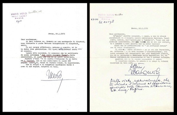 Mario Merlo. Scrittore e storico di Pavia. Lotto di 5 …