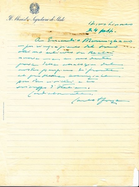 Carlo Sforza. (Lucca, 1872 – Roma, 1952). Diplomatico e politico …