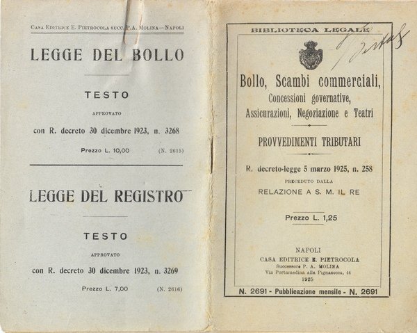 Bollo, Scambi commerciali, Concessioni governative, Assicurazioni, Negoziazione e Teatri. Provvedimenti …