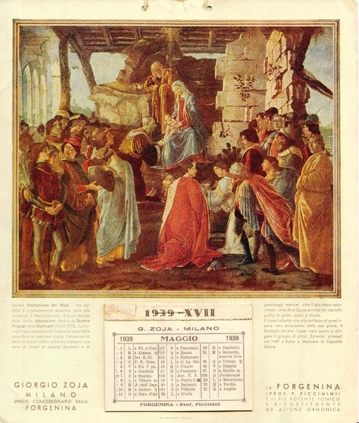 Giorgio Zoja Milano, concessionario Forgenina. Calendario pubblicitario 1939.