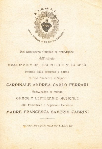 Giubileo di fondazione dell'Istituto Missionarie del Sacro Cuore di Gesù …