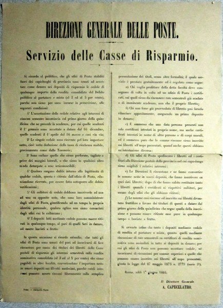 Direzione Generale delle Poste. Servizio delle Casse di Risparmio. Avviso. …