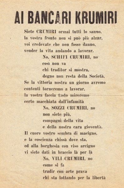Ai bancari krumiri. Poesia testo di protesta.