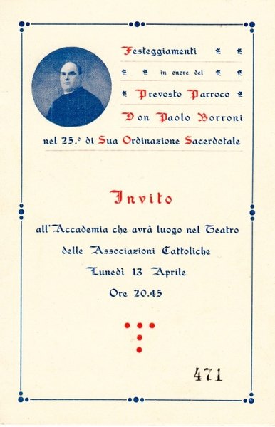 *Festeggiamenti in onore del prevosto parroco Don Paolo Borroni nel …