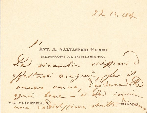 *Angelo Valvassori Peroni. (Carpiano 1870 - Milano 1931). Giornalista, pubblicista, …