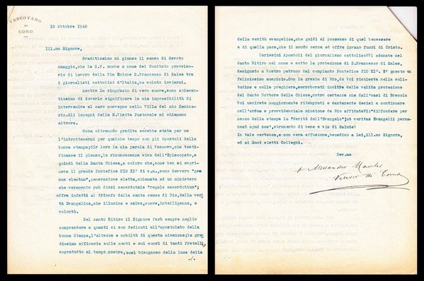 Alessandro Macchi. Vescovo di Como. Comunicazione firmata.