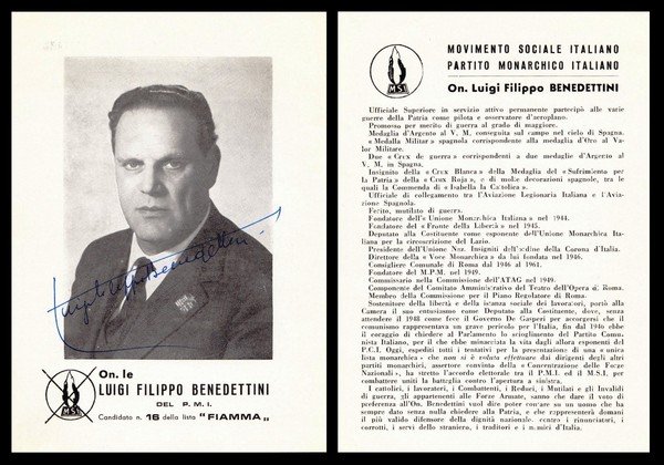 Luigi Filippo Benedettini. (Roma, 1898 – 1978). Militare e politico …