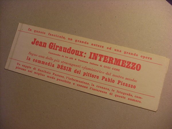 Fascetta "Jean Giraudoux: INTERMEZZO. Commedia versione italiana Gigi Cane segue …