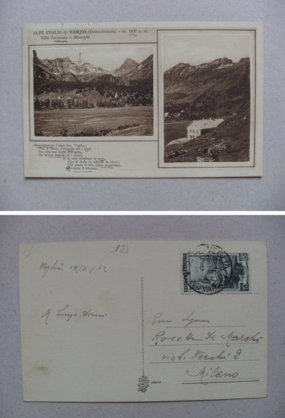 Cartolina Alpe Veglia di VARZO (Domodossola). Villa Serenans e Alberghi. …