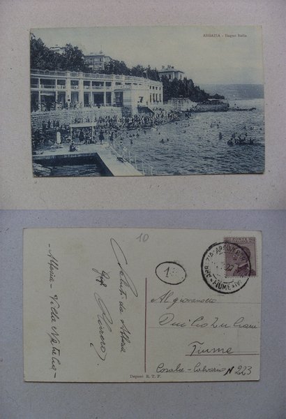 Cartolina ABBAZIA / Opatija - Bagno Italia 1927