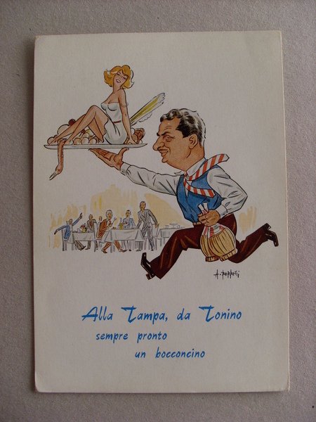 Cartolina Ristorante LA TAMPA - Milano 1964. illustratore A.Berretti