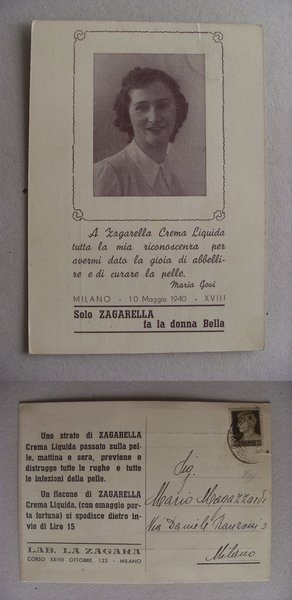 Cartolina / postcard ZAGARELLA Crema Liquida (cosmesi / cosmetica) MILANO …