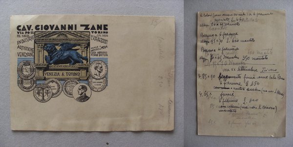 Cartolina / postcard Cav.GIOVANNI ZANE Torino. Industrie Artistiche Veneziane / …