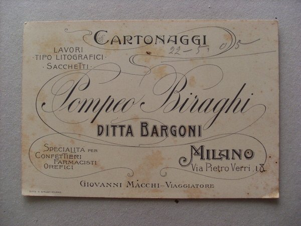 Cartoncino Cartonaggi POMPEO BIRAGHI Ditta Bargoni MILANO. Lavori tipo litografici, …