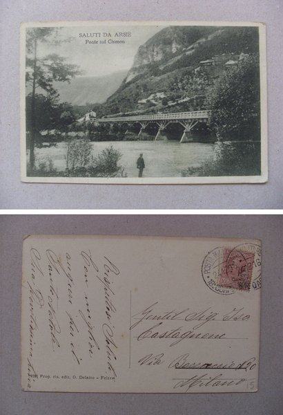 Cartolina Saluti da Arsiè (Belluno) - Ponte sul Cismon 1916