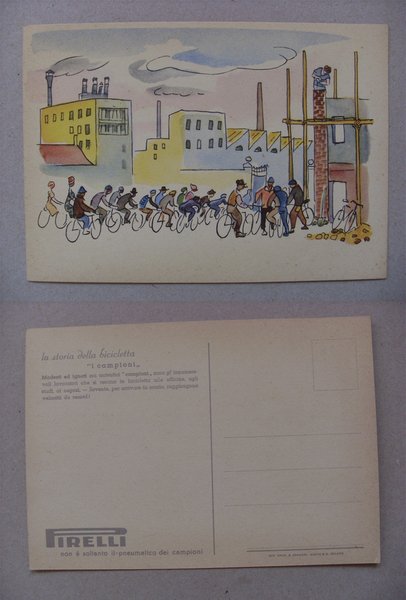 Cartolina "La storia della bicicletta I CAMPIONI" PIRELLI (ciclismo)