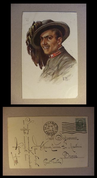 Cartolina militare BERSAGLIERE. Fanteria Esercito Italiano. 1916