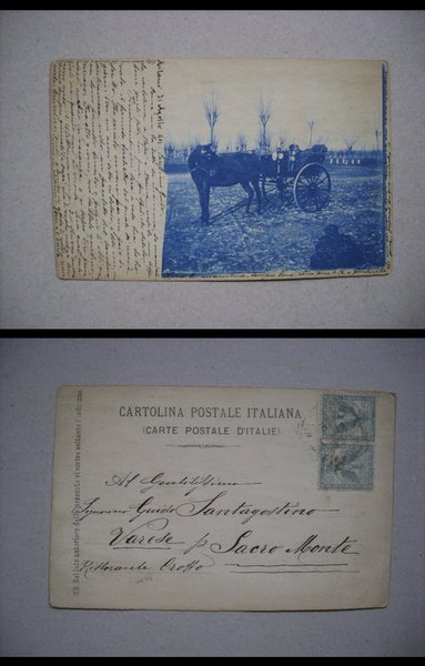 Cartolina Campagna Milanese con calesse / carrozza. 1901