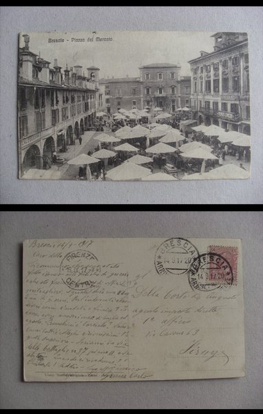 Cartolina / postcard BRESCIA - Piazza del Mercato 1917