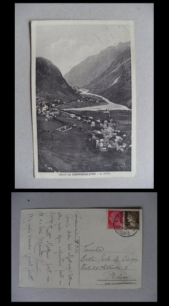 Cartolina / postcard Saluti da Campodolcino (Sondrio) 1932
