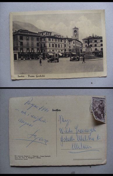 Cartolina / postcard SONDRIO - Piazza Garibaldi. Anni'50
