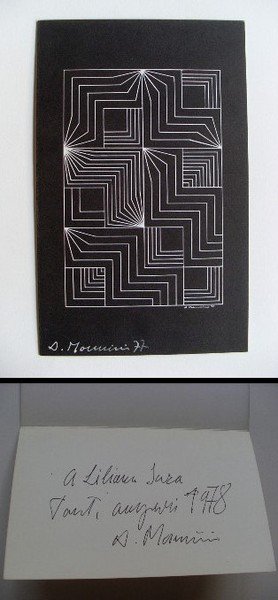 Biglietto augurale litografico firmato ALVARO MONNINI "Pscicospazio" 1977