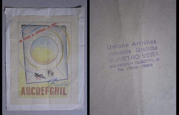 Bozzetto pubblicitario per RADIO. Industrie Grafiche VERA - MILANO. Anni´30