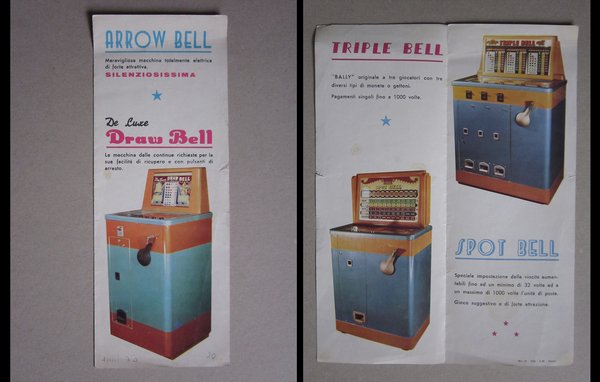 Depliant ARROW BELL giochi elettrici, slot machine da bar. Anni'70