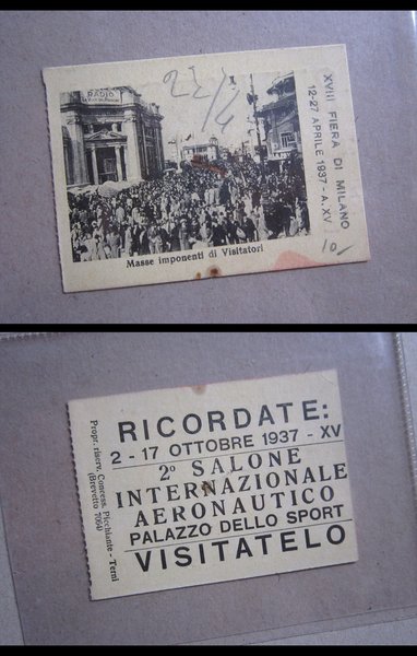 Biglietto d'ingresso XVIII Fiera di MILANO 1937. Retro pubblicità 2°Salone …