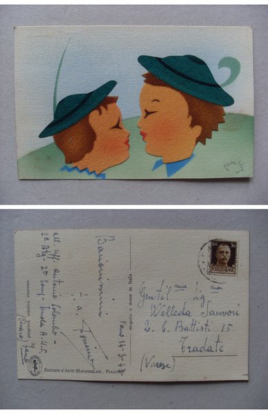 Cartolina / postcard illustrata con panno lenci BAMBINI. Marandolani - …