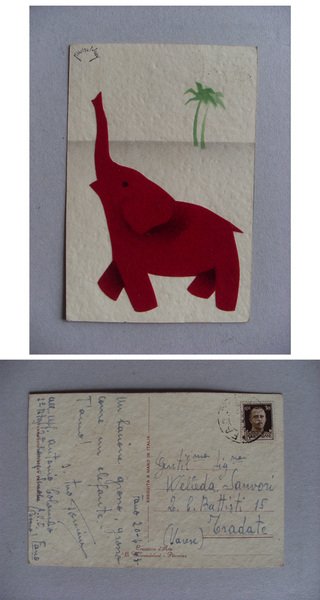 Cartolina / postcard illustrata con panno lenci ELEFANTE. Marandolani - …