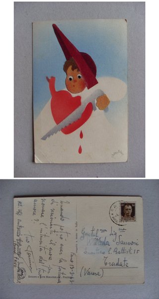 Cartolina / postcard illustrata con panno lenci AMORE. Marandolani - …