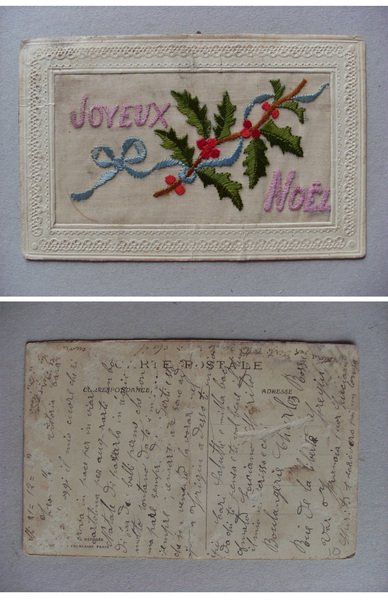 Postcard / Cartolina ricamata "Joyeux Noël" Fine'800 / Inizio'900