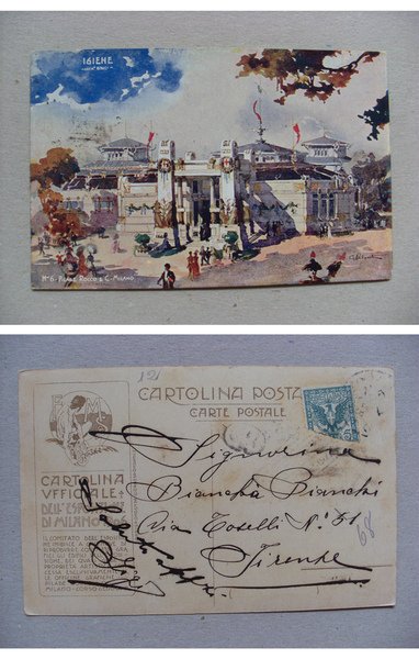 Cartolina / postcard Ufficiale dell'Esposizione di Milano 1906 "IGIENE" ill.Giuseppe …