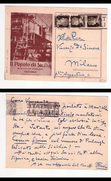 Cartolina / postcard "Il Popolo di Sicilia - Quotidiano Fascista" …