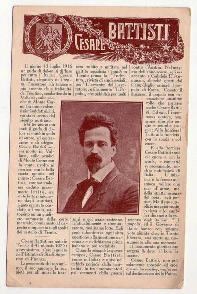 Cartolina / postcard funebre CESARE BATTISTI. 1916