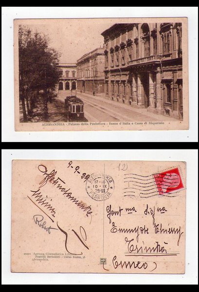 Cartolina / postcard Alessandria - Palazzo della Prefettura. Banca d´Italia …