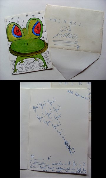 Biglietto augurale + busta disegnato e scritto da CESARE RIVA …