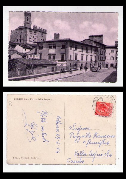 Cartolina / postcard Volterra (Pisa) Piazza della Dogana. 1954