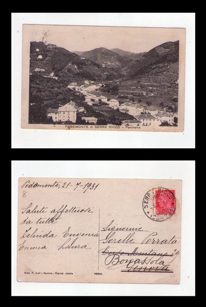 Cartolina / postcard Pedemonte di Serra Riccò (Vicenza) Panorama. 1931