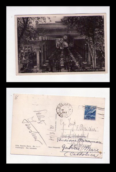 Cartolina / postcard Ventimiglia (Imperia) Mercato dei fiori. 1949